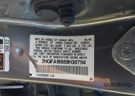 2009 Honda Civic Ex z USA, uszkodzony, nr VIN 2HGFA16889H307114